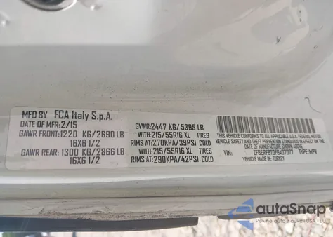 2015 Ram Promaster City Tradesman Slt из США, поврежденный, VIN ZFBERFBT0F6A07077